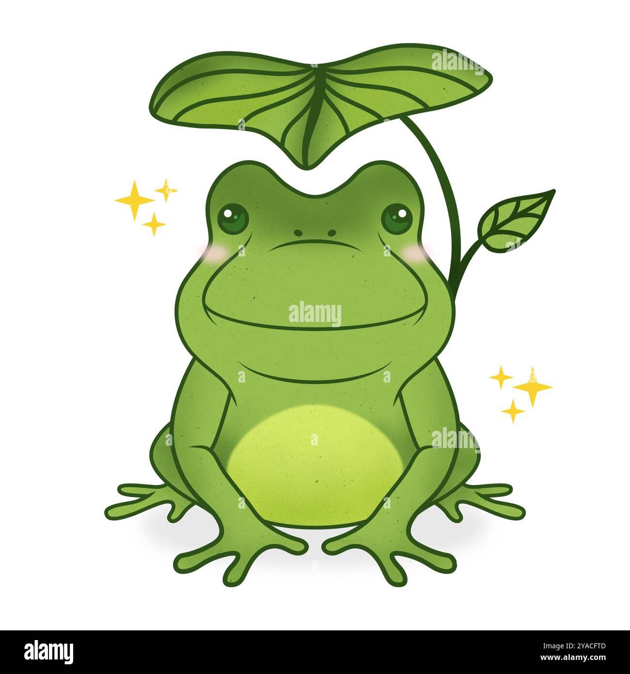 Simpatico esempio di rana felice per la stagione delle piogge sorridenti. Biglietto d'auguri, maglietta, adesivo, stampa grafica. Design di carattere rana principe e ombrello Foto Stock