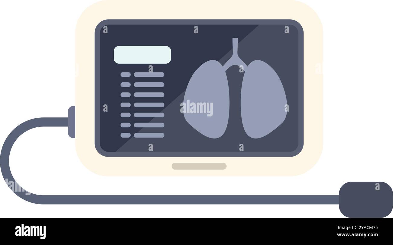 Dispositivo medico che mostra i raggi X polmonari sullo schermo, l'assistenza sanitaria e il concetto di esame medico Illustrazione Vettoriale