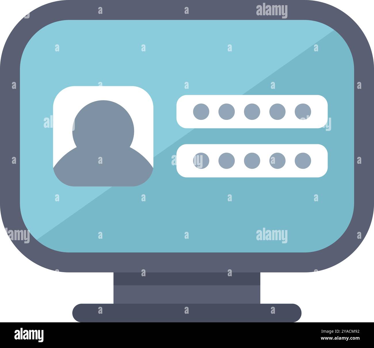 Il computer visualizza un profilo utente con modulo di accesso e password, concetto di account utente, accesso, nome utente, password, sicurezza Illustrazione Vettoriale