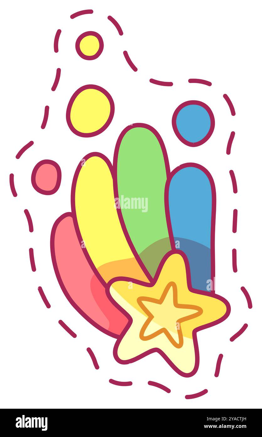 Un design vivace e divertente presenta varie forme curve colorate accanto a una stella prominente, ideale per l'uso in progetti artistici o creativi Illustrazione Vettoriale