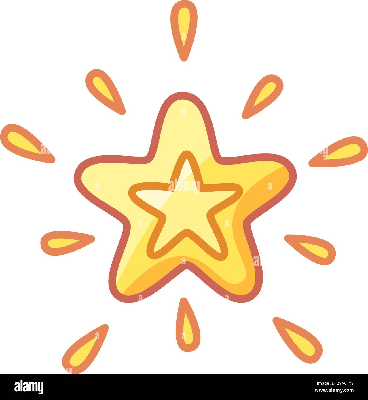 Una stella gialla vibrante con una stella più piccola al centro irradia fasci di luce creando un design grafico vivace e allegro adatto a vari tipi di persone Illustrazione Vettoriale