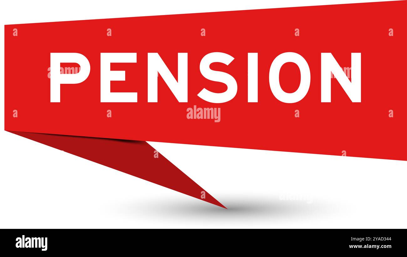 Striscione rosso con scritta Pension su sfondo bianco Illustrazione Vettoriale