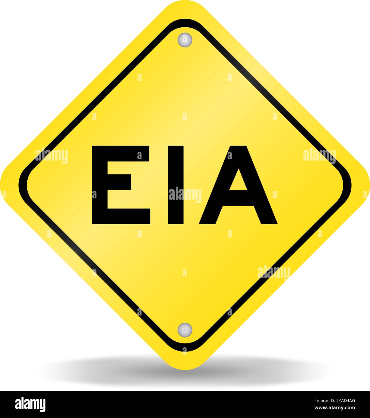 Cartello di trasporto di colore giallo con la parola EIA (abbreviazione di Environmental Impact Assessment) su sfondo bianco Illustrazione Vettoriale