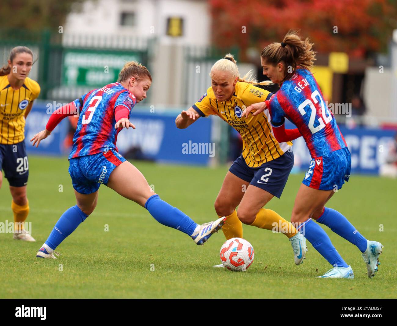 VBS Community Stadium, Sutton, Londra, Regno Unito. 13 ottobre 2024. Maria Thorisdottir (2 Brighton) cerca spazio durante il Barclays Women's Super League match tra Crystal Palace e Brighton e Hove Albion domenica 13 ottobre 2024 al VBS Community Stadium di Sutton, Londra, Inghilterra. (Claire Jeffrey/SPP) credito: SPP Sport Press Photo. /Alamy Live News Foto Stock