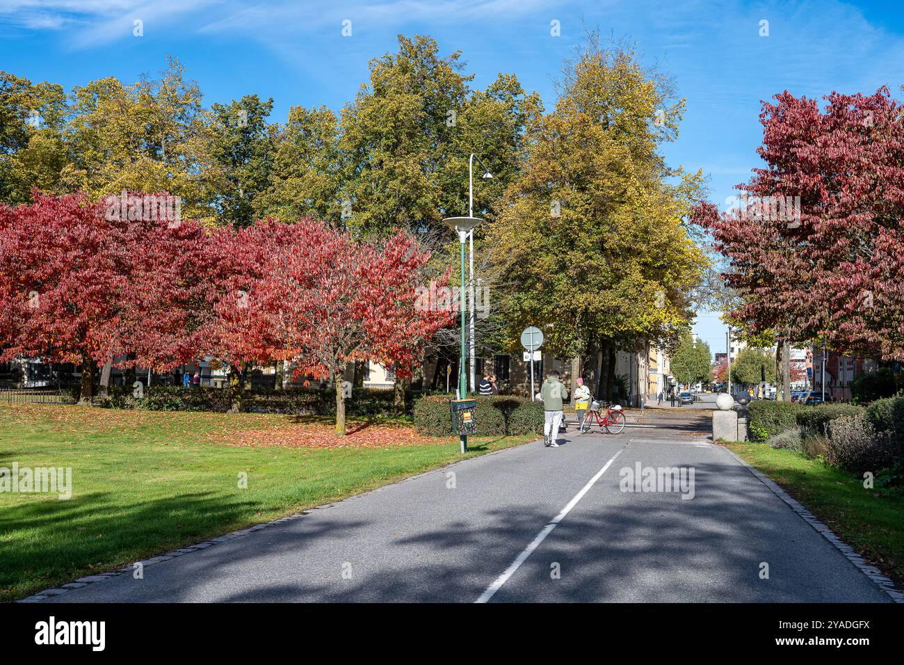 Parco cittadino Vasaparken in autunno a Norrköping ottobre 2024. Norrköping è una storica città industriale della Svezia. Foto Stock