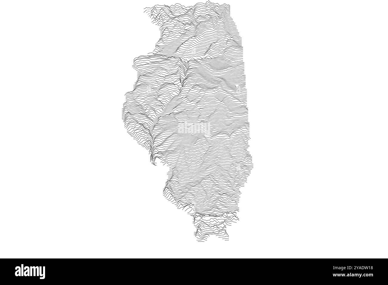 Mappa delle strade dell'Illinois che mostra i sottili cambiamenti di altitudine da praterie pianeggianti a colline ondulate Illustrazione Vettoriale