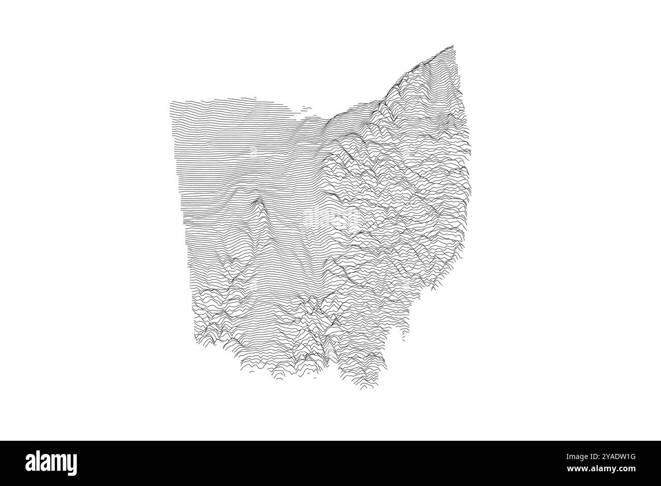 Mappa delle strade dell'Ohio che mostra una topografia variegata, dalle pianure del lago Erie alle colline montane degli Appalachi Illustrazione Vettoriale