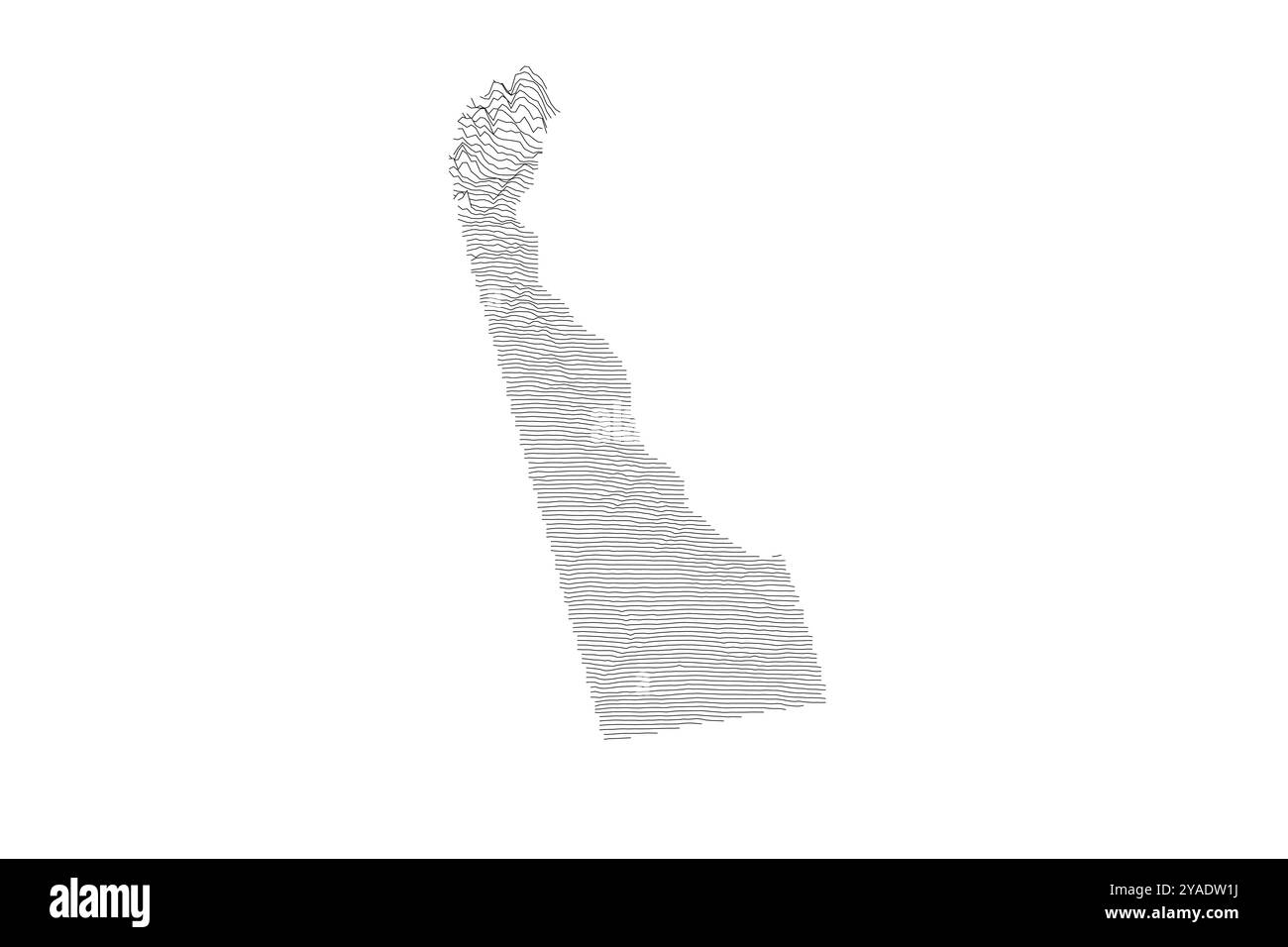 Mappa del Delaware ridgeline: Dalla pianura costiera atlantica all'altopiano piemontese, che illustra i sottili cambiamenti di altitudine in tutto lo stato Illustrazione Vettoriale