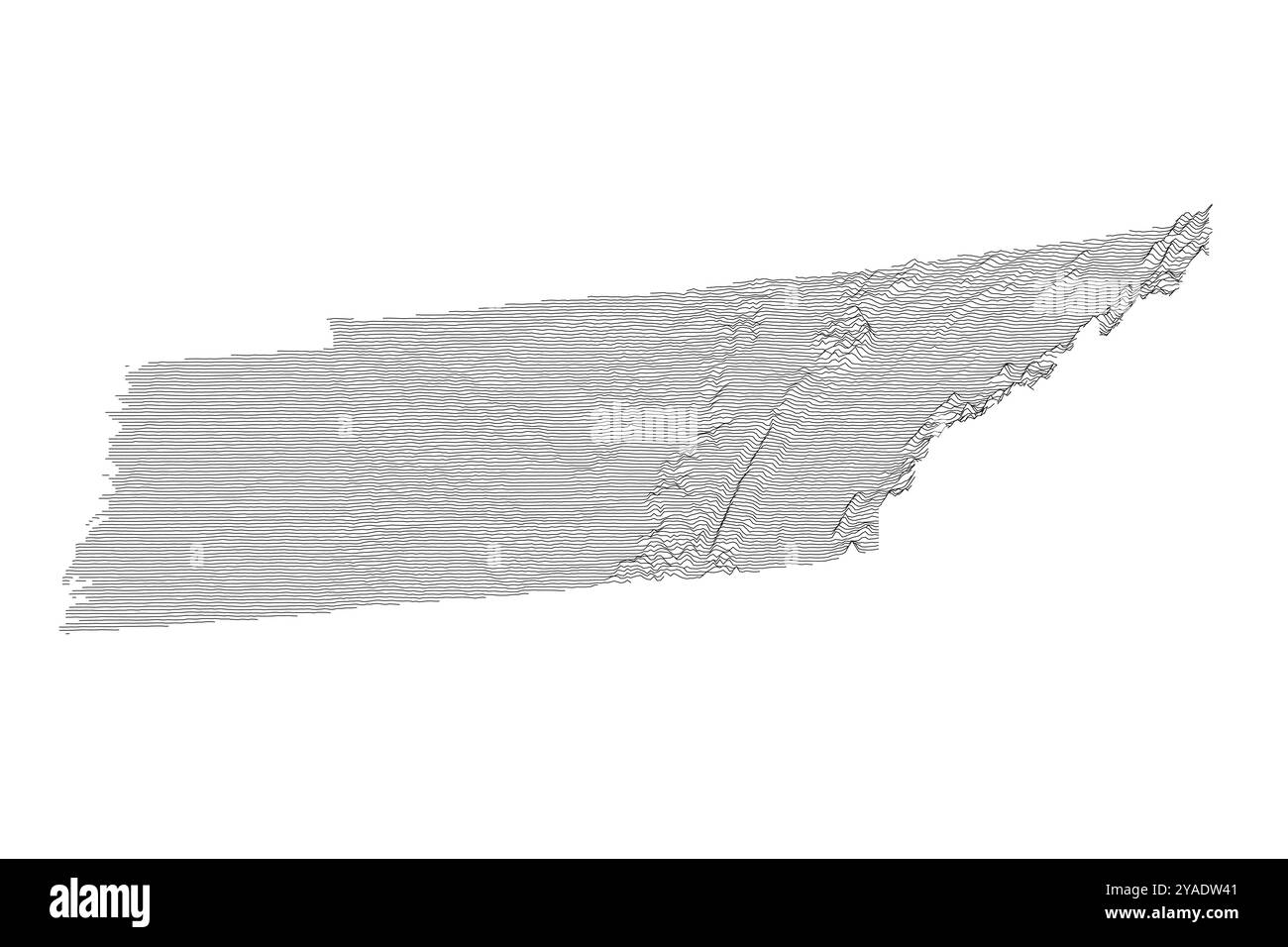 Cartina del Tennessee che mostra una topografia variegata, dalle pianure del fiume Mississippi ai monti Appalachi Illustrazione Vettoriale