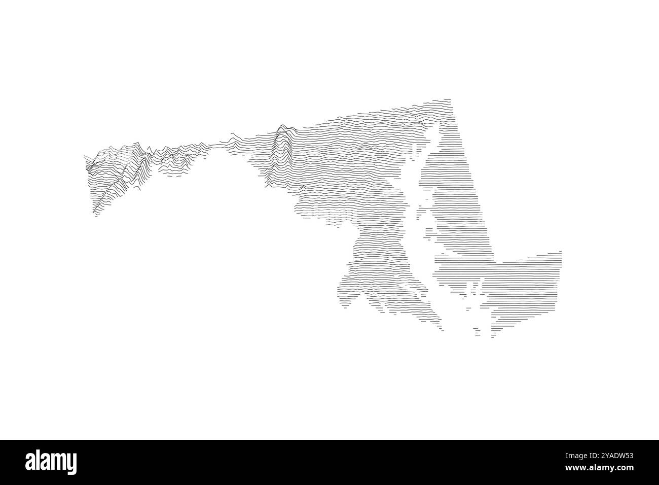 Mappa di ridgeline del Maryland che mostra diverse topografie, dalla pianura costiera ai monti Appalachi Illustrazione Vettoriale