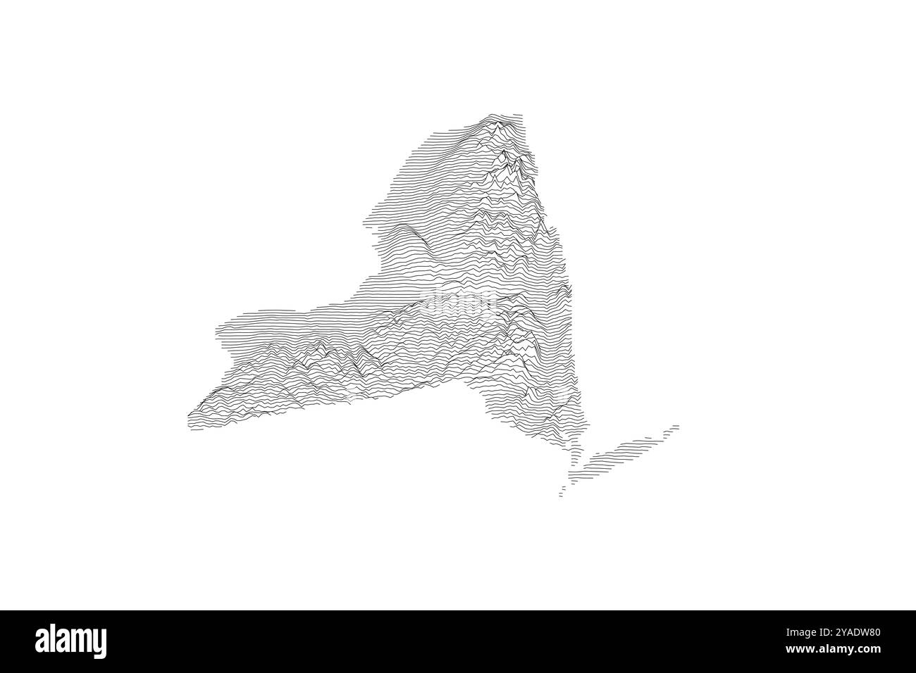 Mappa di New York che raffigura diverse topografie, dalle pianure costiere ai picchi dell'Adirondack Illustrazione Vettoriale