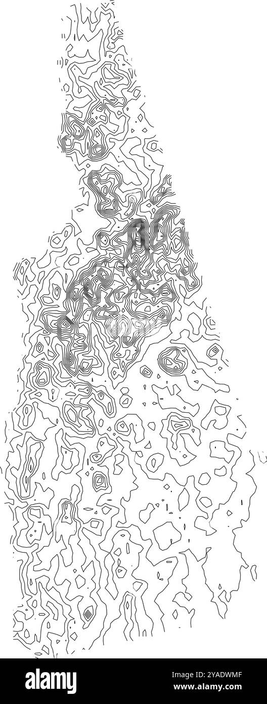 Mappa completa dei contorni dello stato del New Hampshire, che illustra la sua topografia variegata, dalle aree costiere alle White Mountains Illustrazione Vettoriale
