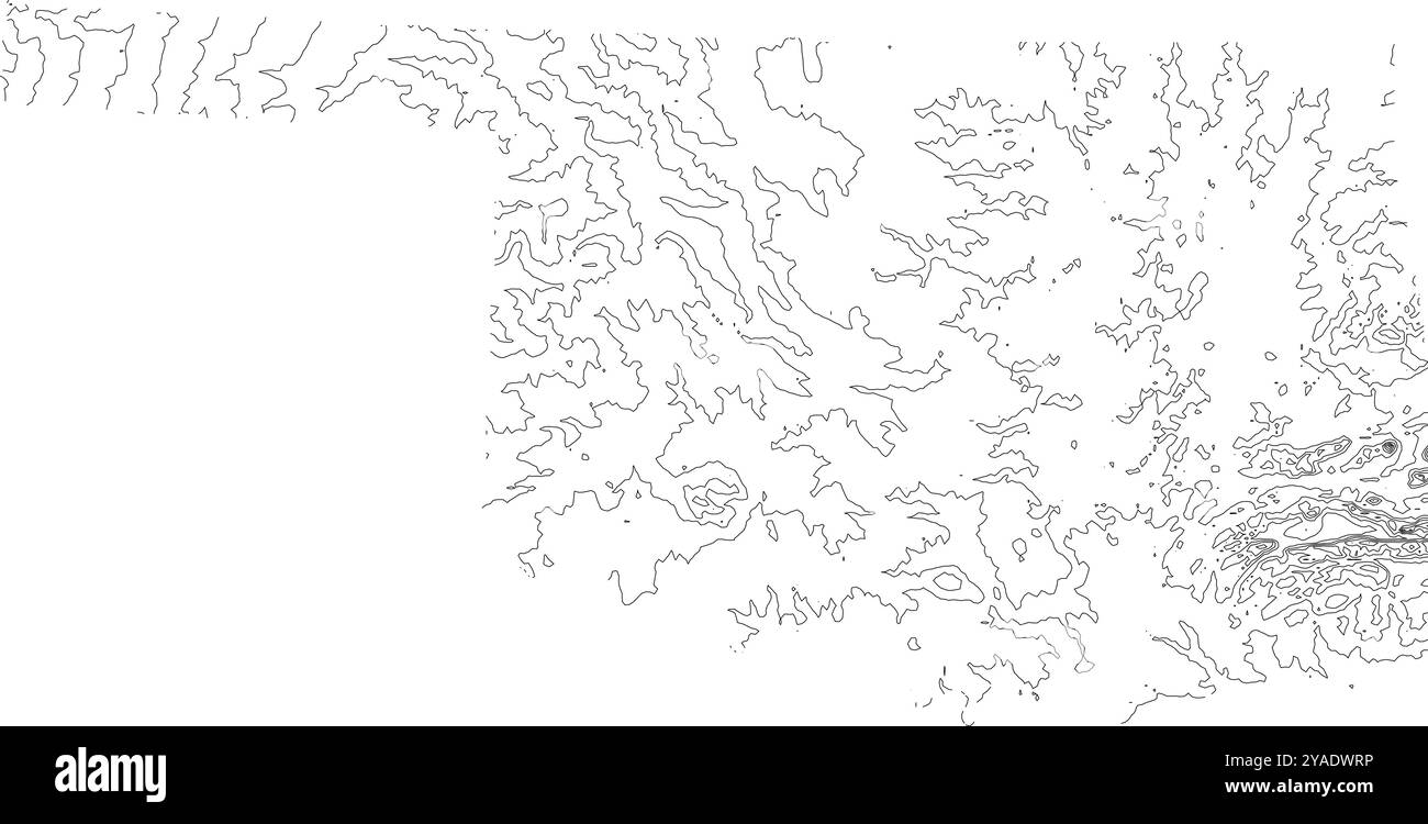 Intricata mappa di contorno dello stato dell'Oklahoma, raffigurante la sua topografia diversificata dalle grandi Pianure all'altopiano di Ozark Illustrazione Vettoriale