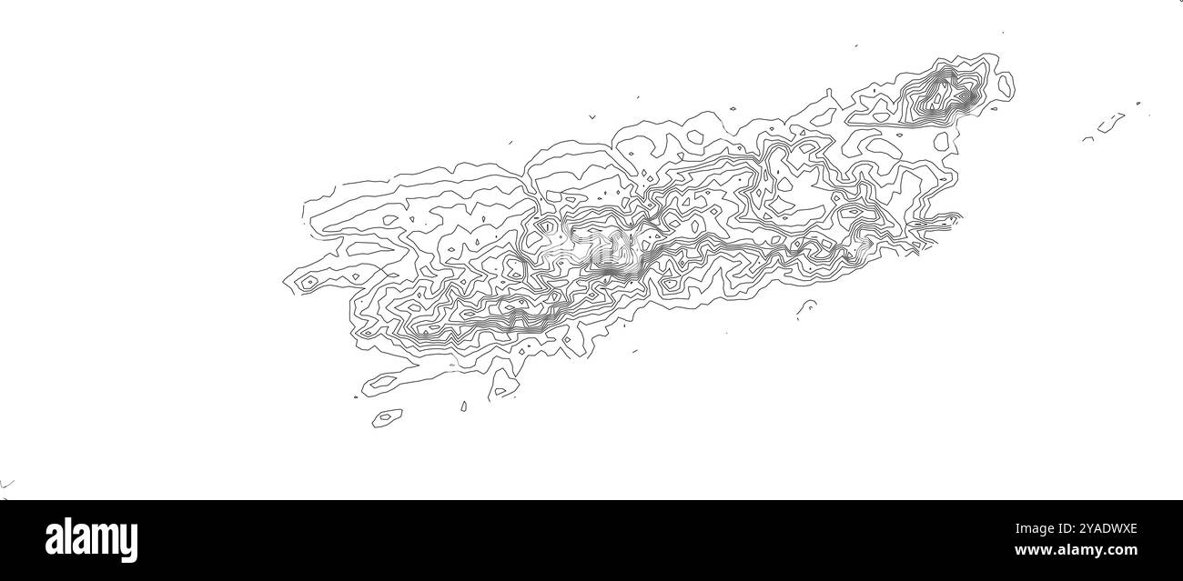 Mappa dettagliata dei contorni di Porto Rico, che mostra la diversa topografia dell'isola, dalle pianure costiere alle catene montuose centrali Illustrazione Vettoriale