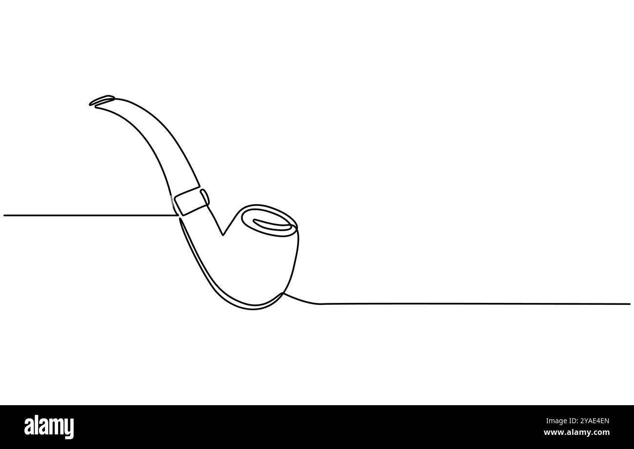 Disegno continuo di una linea della pipa del tabacco. Design semplice del tubo per fumatori Illustrazione Vettoriale