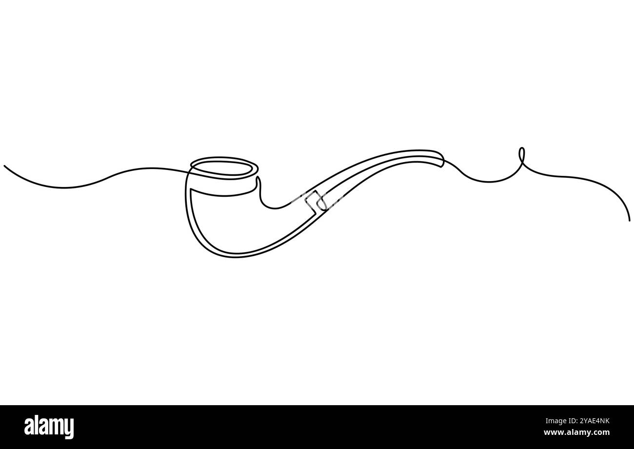 Disegno continuo di una linea della pipa del tabacco. Design semplice del tubo per fumatori Illustrazione Vettoriale