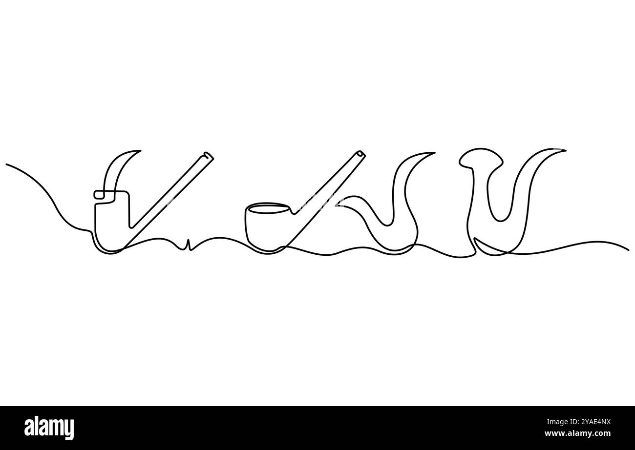 Disegno continuo di una linea della pipa del tabacco. Design semplice del tubo per fumatori Illustrazione Vettoriale