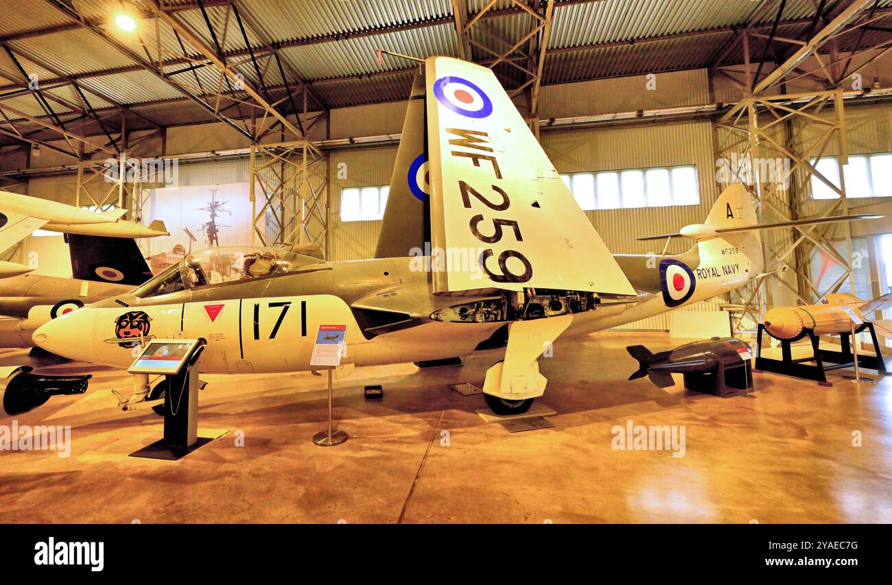 National Museum of Flight Scotland a Hawker Sea Hawk F2 WF259 della Royal Navy Fleet Air Arm Foto Stock