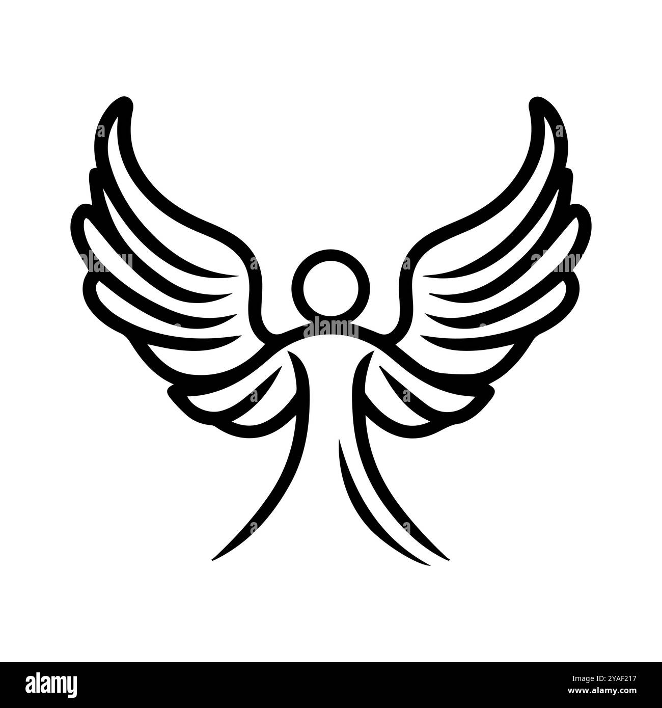 icona dell'angelo o simbolo di linea moderna. Grafica a linee vettoriali e design a icone con un contorno audace. Bianco e nero simbolo minimalista Pixel Perfect bianco isolato Illustrazione Vettoriale