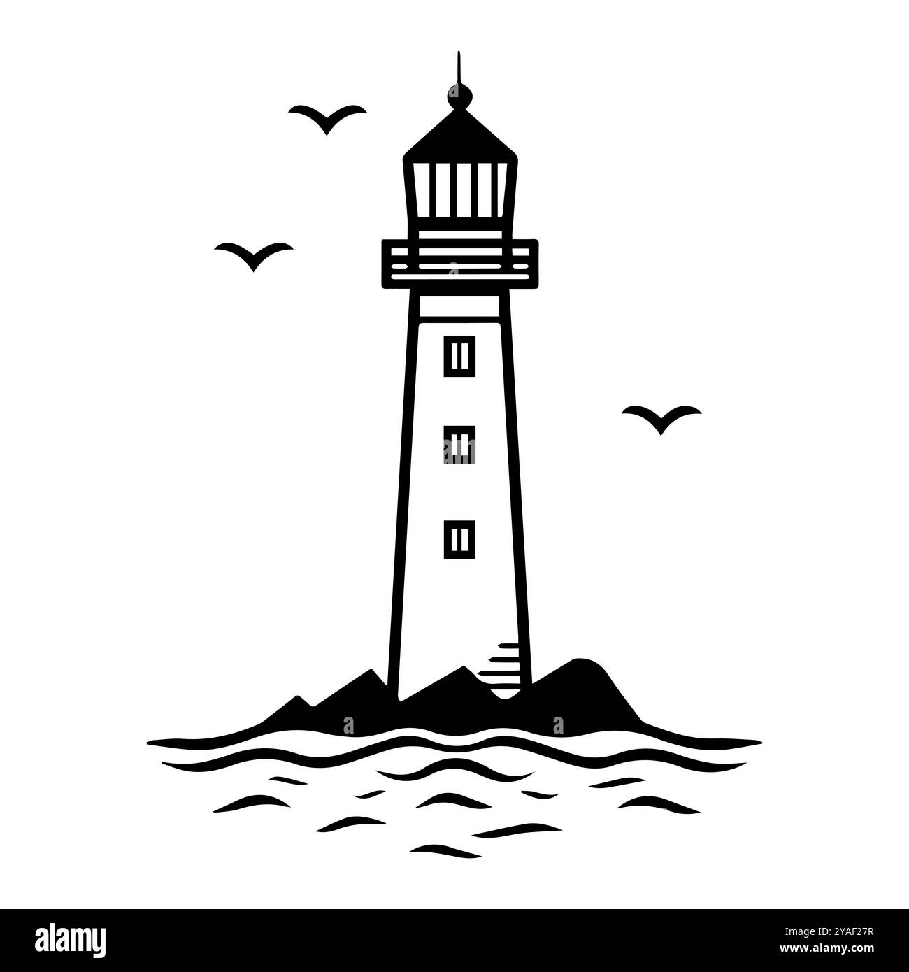 icona del faro o simbolo di linea moderna. Grafica a linee vettoriali e design a icone con un contorno audace. Simbolo minimalista Pixel Perfect in bianco e nero isolato W. Illustrazione Vettoriale