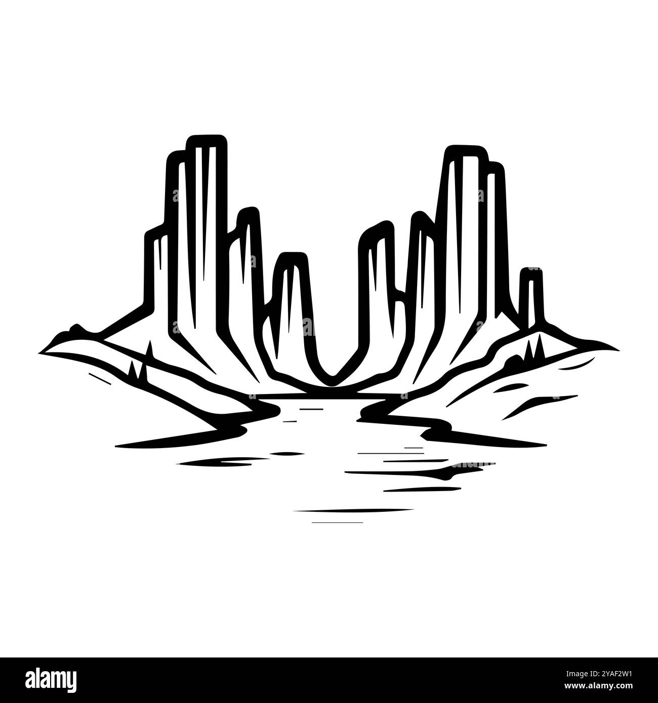 icona canyon o simbolo di linea moderna. Grafica a linee vettoriali e design a icone con un contorno audace. Bianco e nero simbolo minimalista Pixel Perfect bianco isolato Illustrazione Vettoriale