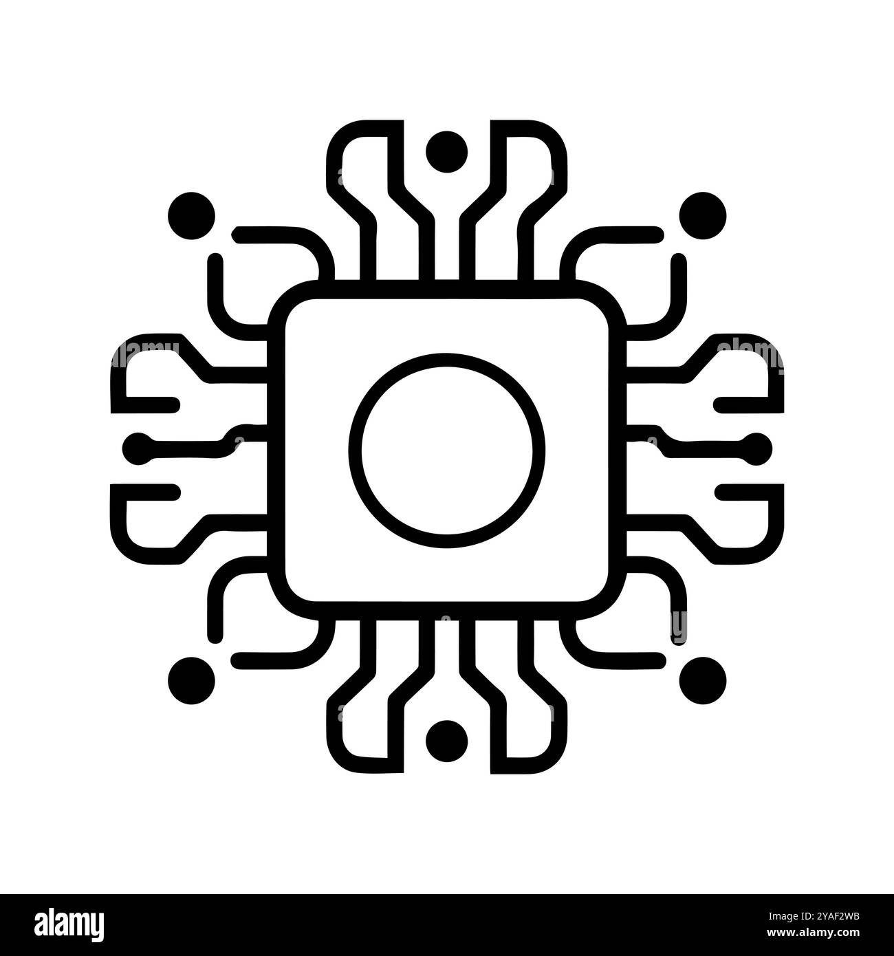 Icona CPU o simbolo di linea moderna. Grafica a linee vettoriali e design a icone con un contorno audace. Bianco e nero Pixel Perfect simbolo minimalista isolato ba bianca Illustrazione Vettoriale