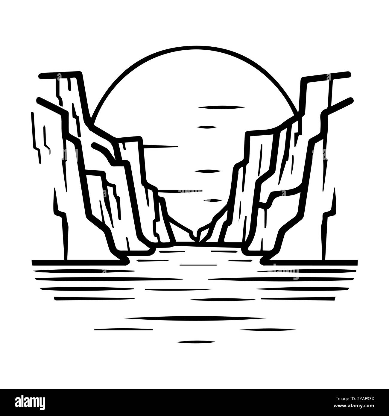 icona canyon o simbolo di linea moderna. Grafica a linee vettoriali e design a icone con un contorno audace. Bianco e nero simbolo minimalista Pixel Perfect bianco isolato Illustrazione Vettoriale