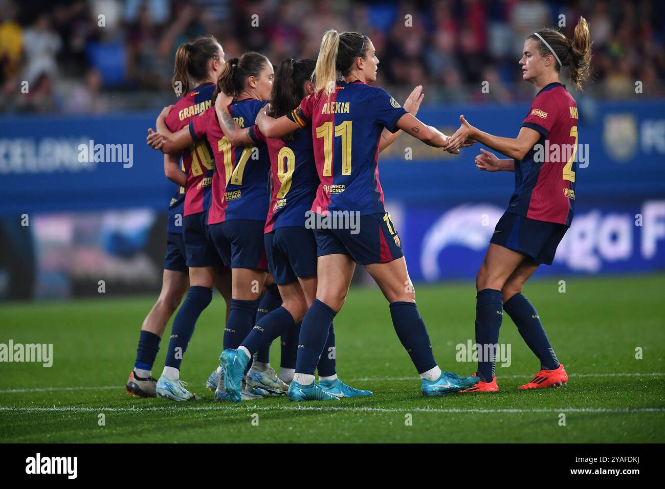 Barcellona, ESP. 13 ottobre 2024. FC BARCELONA VS RCD ESPANYOL. Il 13 ottobre 2024 Pajor (17) del FC Barcelona celebra il sesto gol della sua squadra durante la partita tra FC Barcelona e RCD Espanyol corrispondente alla Liga F allo stadio Johan Cruyff di Barcellona, in Spagna, il 13 ottobre 2024. Crediti: Rosdemora/Alamy Live News Foto Stock