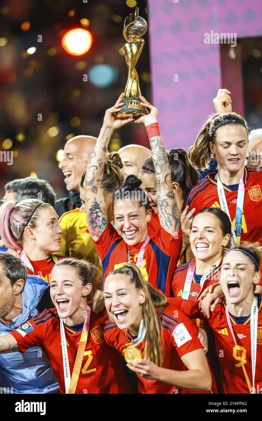 SYDNEY, AUSTRALIA, 20 AGOSTO: La Spagna celebra la vittoria dell'Inghilterra nella finale della Coppa del mondo femminile FIFA Australia New Zealand 2023 allo Stadium Austral Foto Stock