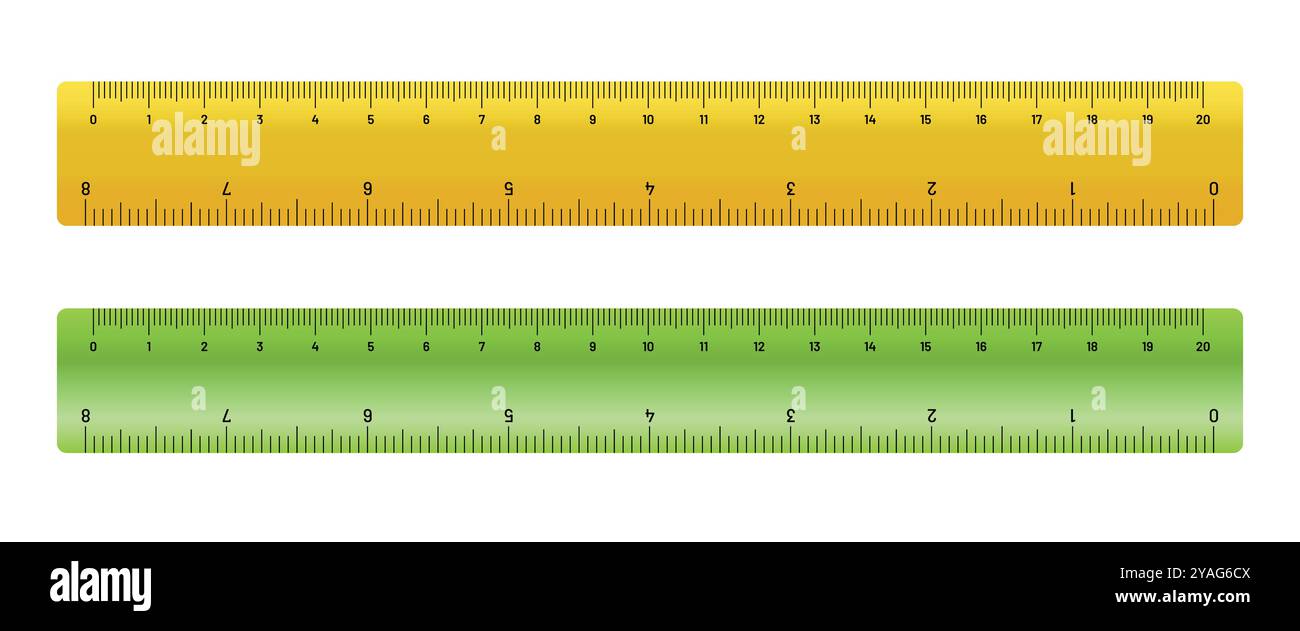 Righelli metrici realistici con cm e pollici Illustrazione Vettoriale