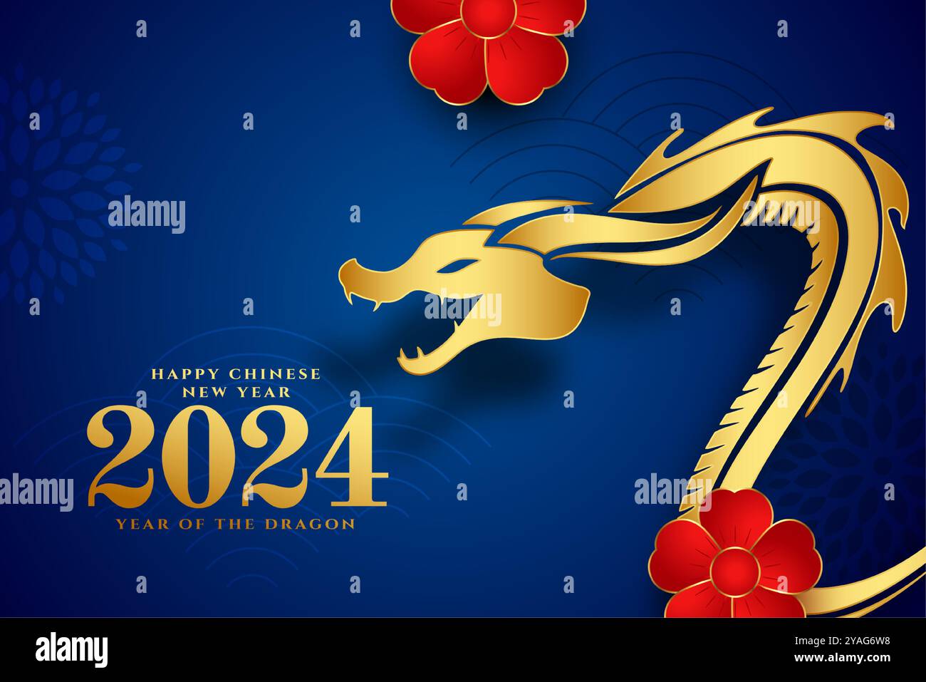 biglietto per festività lunare del capodanno cinese 2024 con decorazioni floreali Illustrazione Vettoriale