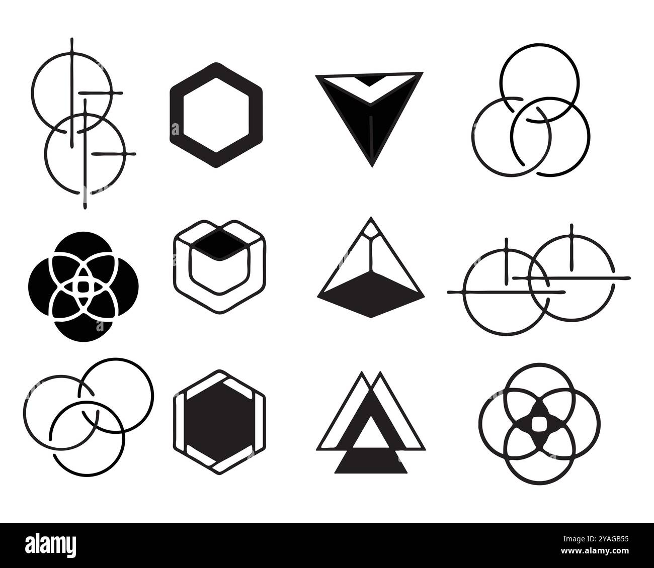 Set di forme geometriche, geometria vettoriale non possibile. Elemento per dipinti astratti per illustrazioni logo su sfondo bianco. Icona Illustrazione Vettoriale
