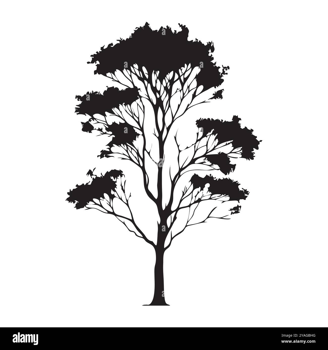 Sagome di alberi di diversi tipi e forme isolate su sfondo bianco. Illustrazione vettoriale. Illustrazione Vettoriale
