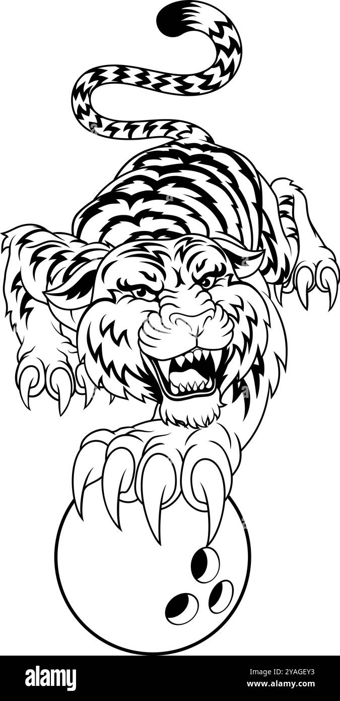 Tiger Bowling Ball Animal Sports Team Mascot Illustrazione Vettoriale Tiger Bowling Ball Animal Sports Team Mascot Illustrazione Vettoriale