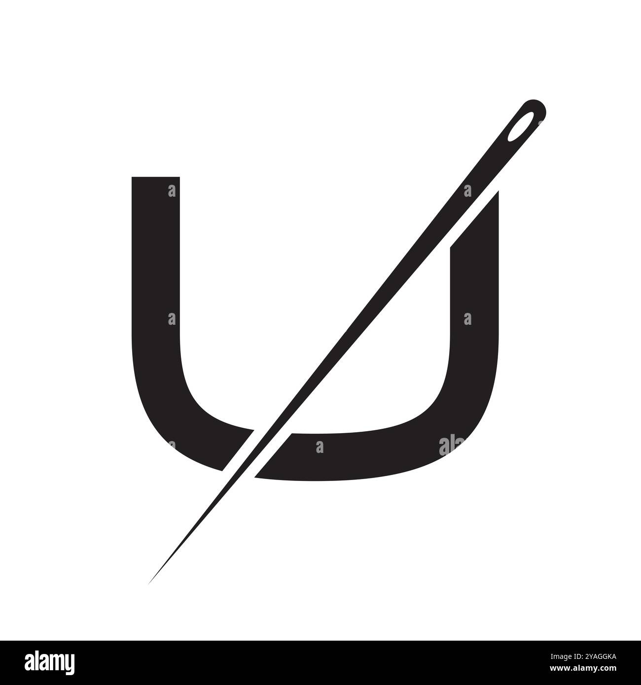 Logo Letter U Tailor Cuwing Needle Design Concept per Embroider, Textile, Fashion, Cloth, Fabric Symbol Illustrazione Vettoriale