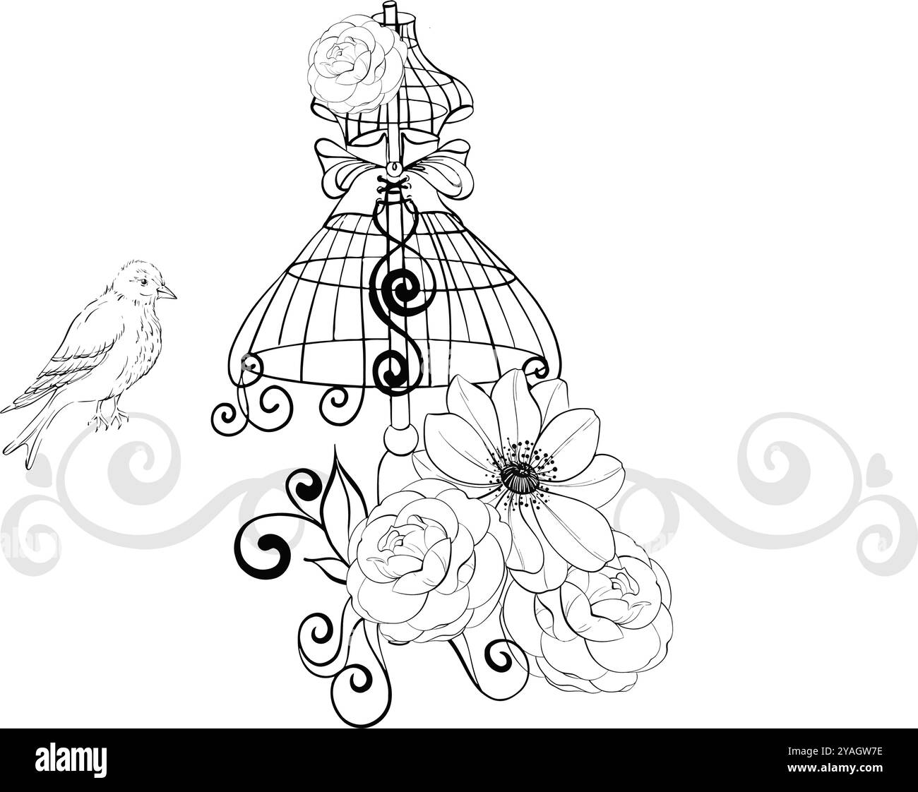 Manichino vintage con composizione floreale - rose e anemone con barba. Disposizione antiquata, sartoria. Romantico ed elegante cucito e. Illustrazione Vettoriale