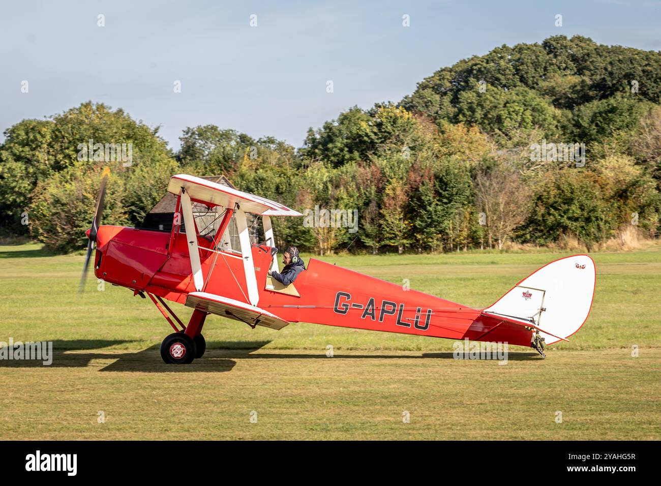 De Havilland DH82A Tiger Moth "G-APLU", Old Warden Airfield, Biggleswade, Bedfordshire, Inghilterra, REGNO UNITO Foto Stock