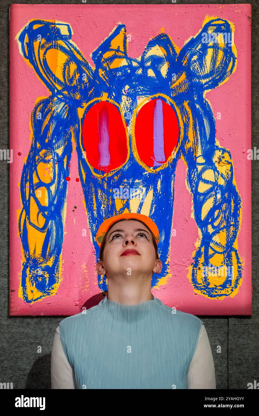 Londra, Regno Unito. 14 ottobre 2024. Jack Kabangu, Lyserode Tyr (Pink Bull) (2023), est £8.000 - £12.000 - Anteprima della vendita di arte africana moderna e contemporanea a Bonhams a Londra. La vendita ha luogo il 16 ottobre 2024. Crediti: Guy Bell/Alamy Live News Foto Stock