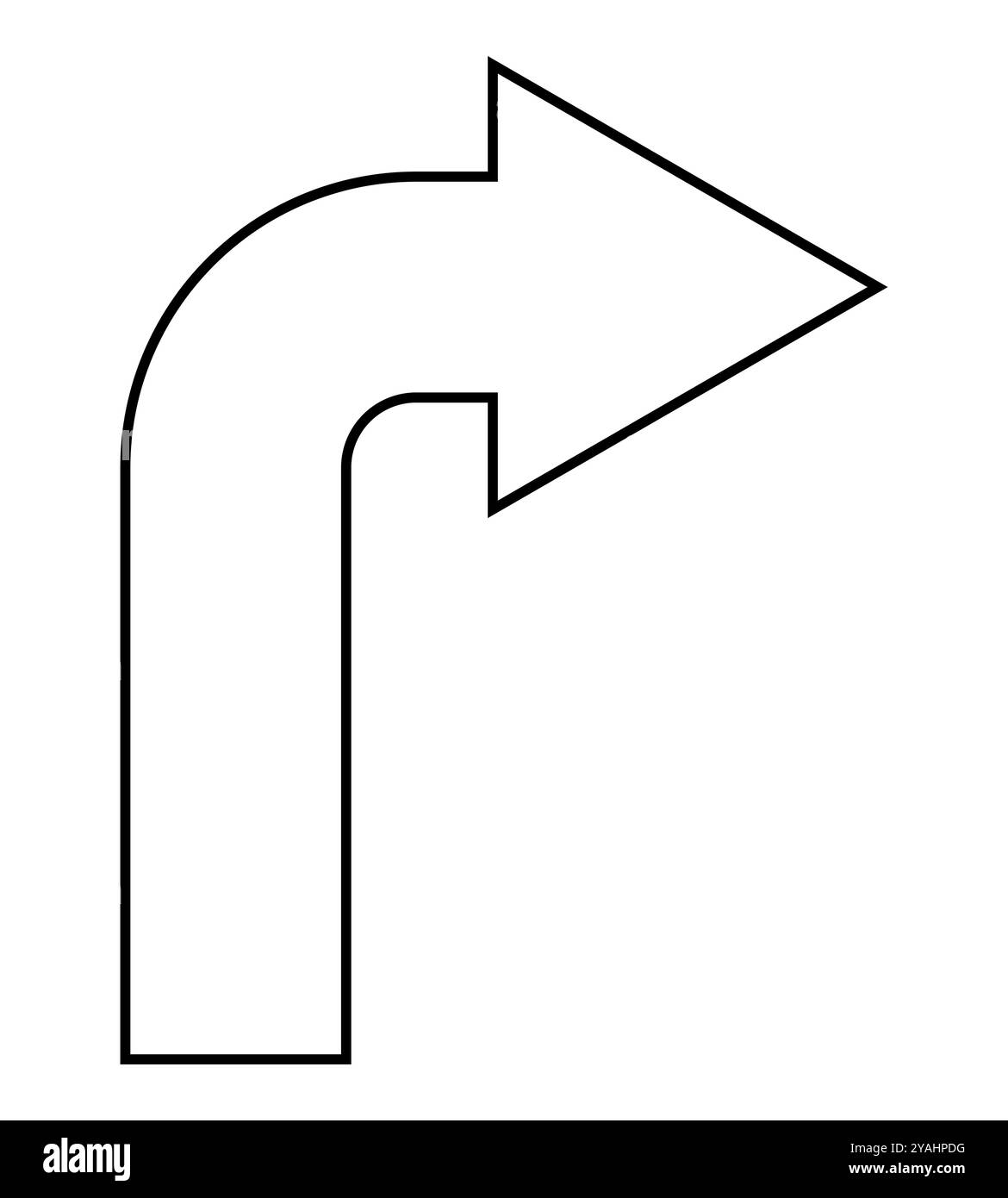 freccia rivolta verso destra, immagine della silhouette vettoriale in bianco e nero del simbolo della forma della freccia curva Illustrazione Vettoriale