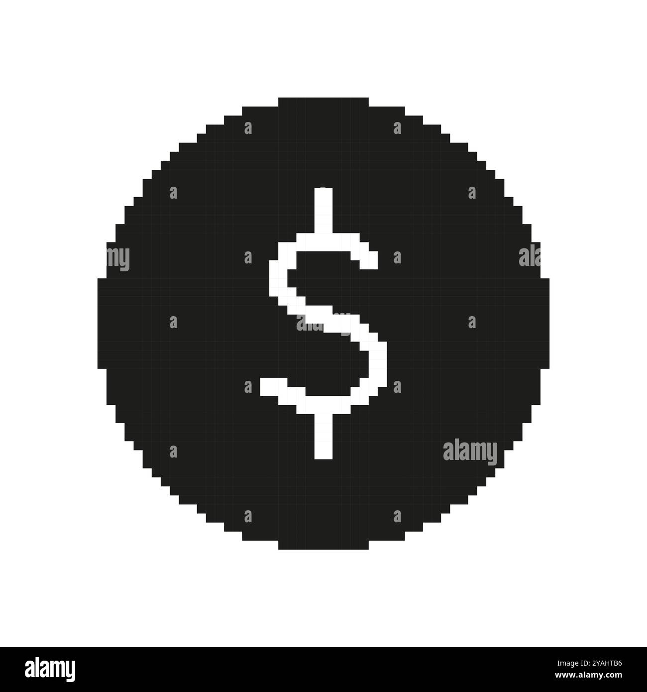 Icona Dollar Pixel Art silhouette. Valuta, Finanza, economia americana e segnale di moneta digitale. Concetto di videogioco a 8 bit. Illustrazione del vettore isolato Illustrazione Vettoriale