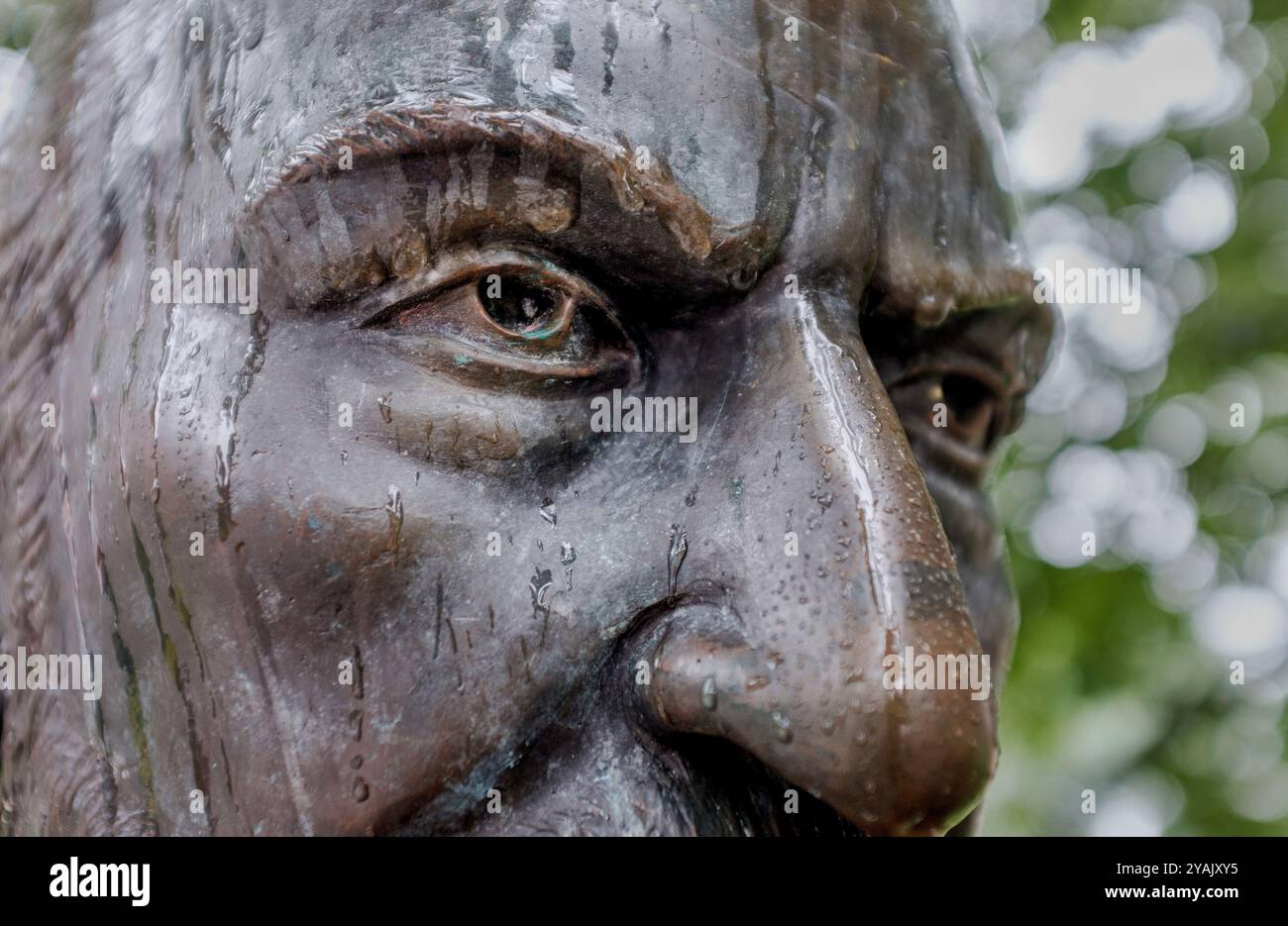 Dettaglio ravvicinato della statua in bronzo di Sigmund Freud, Clark University, Worcester, Massachusetts, USA Foto Stock