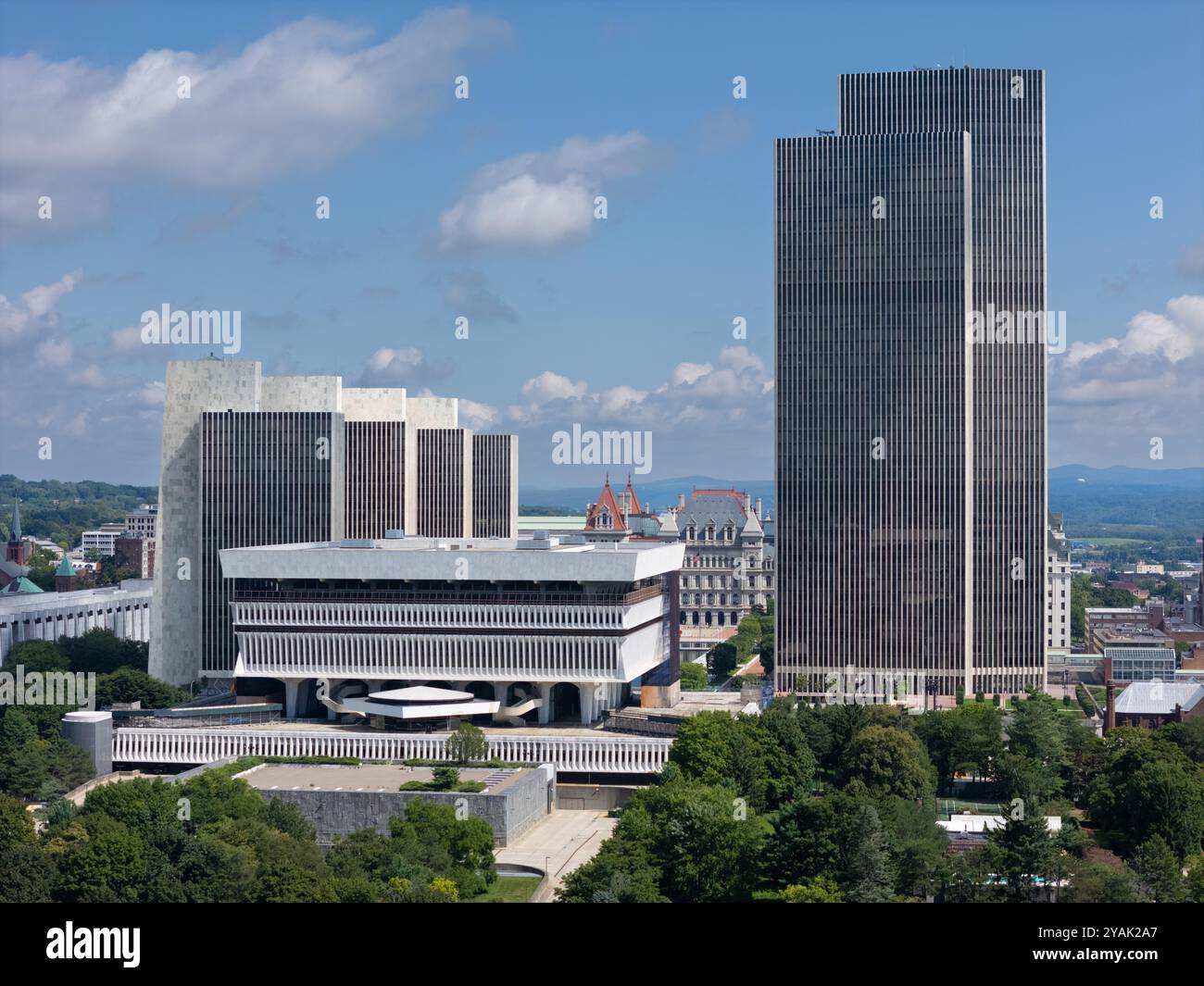 Foto drone dell'Empire State Plaza, Albany, capitale dello stato di New York. STATI UNITI. Foto Stock