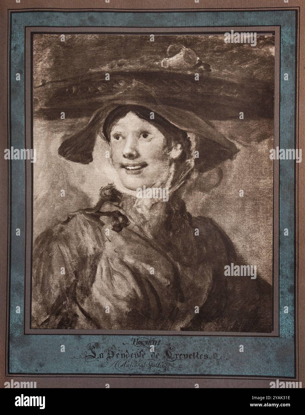 William Hogarth. The Shrimp Girl The Shrimp Girl è un dipinto dell'artista inglese William Hogarth. Fu dipinto intorno al 1740-1745. Il dipinto, un lavoro relativamente tardivo di Hogarth, è uno dei tanti in cui sperimentò uno stile sciolto, quasi impressionistico paragonabile all'opera di Fragonard. Nel suo soggetto, assomiglia alle stampe di falegnami e commercianti popolari ai tempi di Hogarth. Il dipinto raffigura una donna che vende molluschi per le strade di Londra, tipicamente un lavoro per le mogli e le figlie dei pescivendoli che possedevano bancarelle in mercati come Billingsgate. Foto Stock