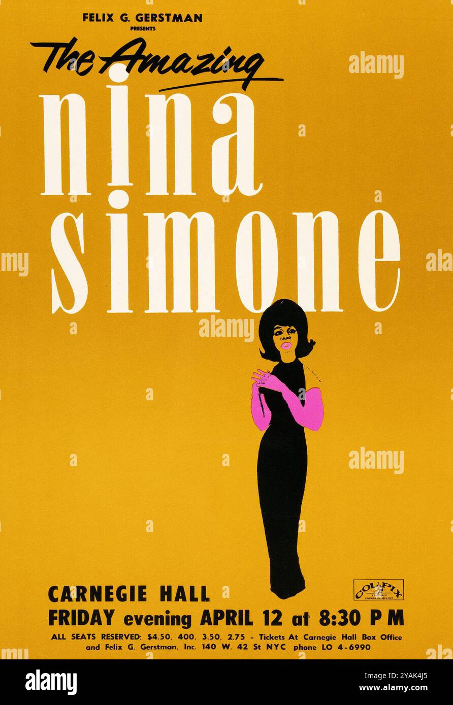 Nina Simone, 12 aprile 1963 Carnegie Hall, New York City Concert Handbill - volantino Foto Stock