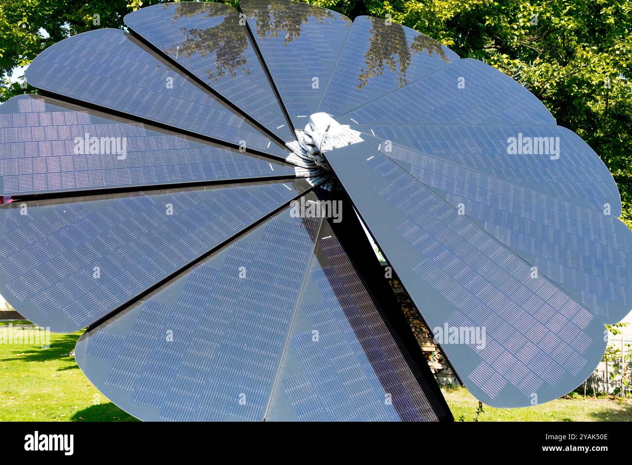 Cerchio del pannello solare nel giardino Foto Stock