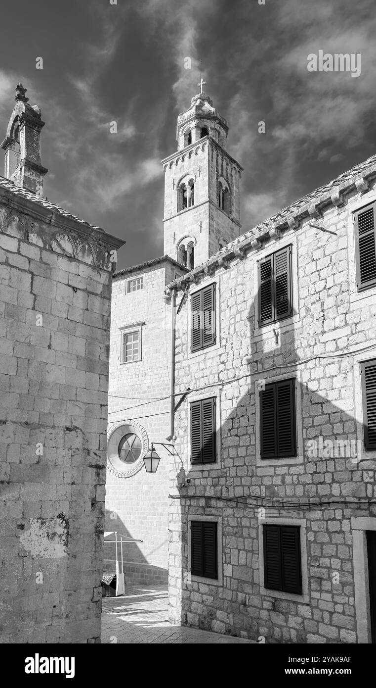 Foto in bianco e nero della città vecchia di Dubrovnik, Croazia. Foto Stock