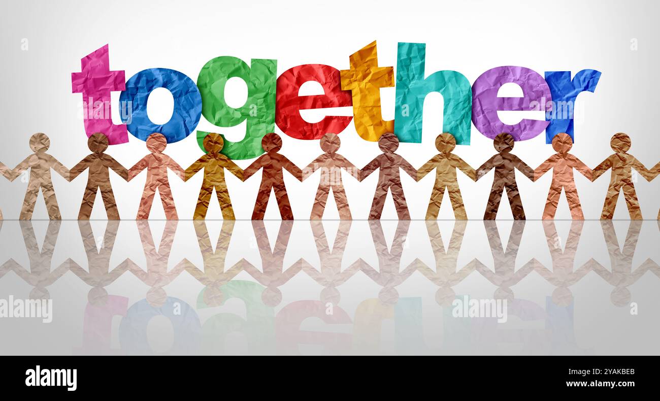 Unità nella diversità e azione affermativa come coalizione di individui diversi che rappresentano l'inclusione o le pari opportunità per l'equità occupazionale AS Foto Stock