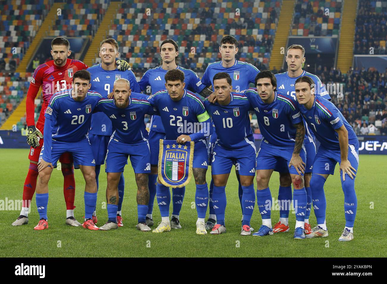 Foto della squadra italiana durante Italia vs Israele, giorno 4 di League A della UEFA Nations League 2025, partita allo stadio Bluenergy - stadio Friuli di Udine (UD), Italia, il 14 ottobre 2024. Foto Stock