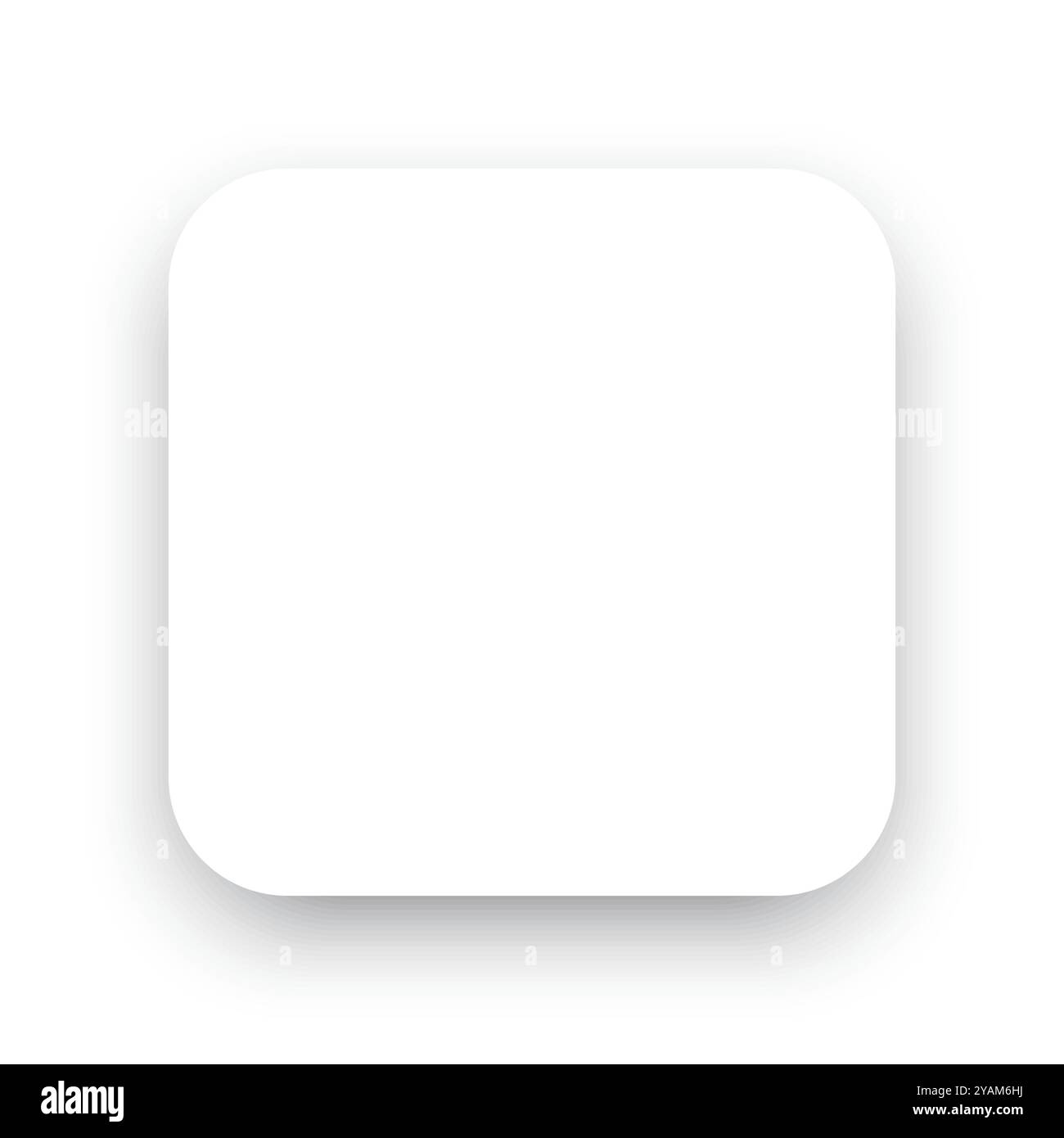 Bottone quadrato bianco con angoli arrotondati. Design piatto e minimalista. Ombra sottile per la profondità. Illustrazione Vettoriale
