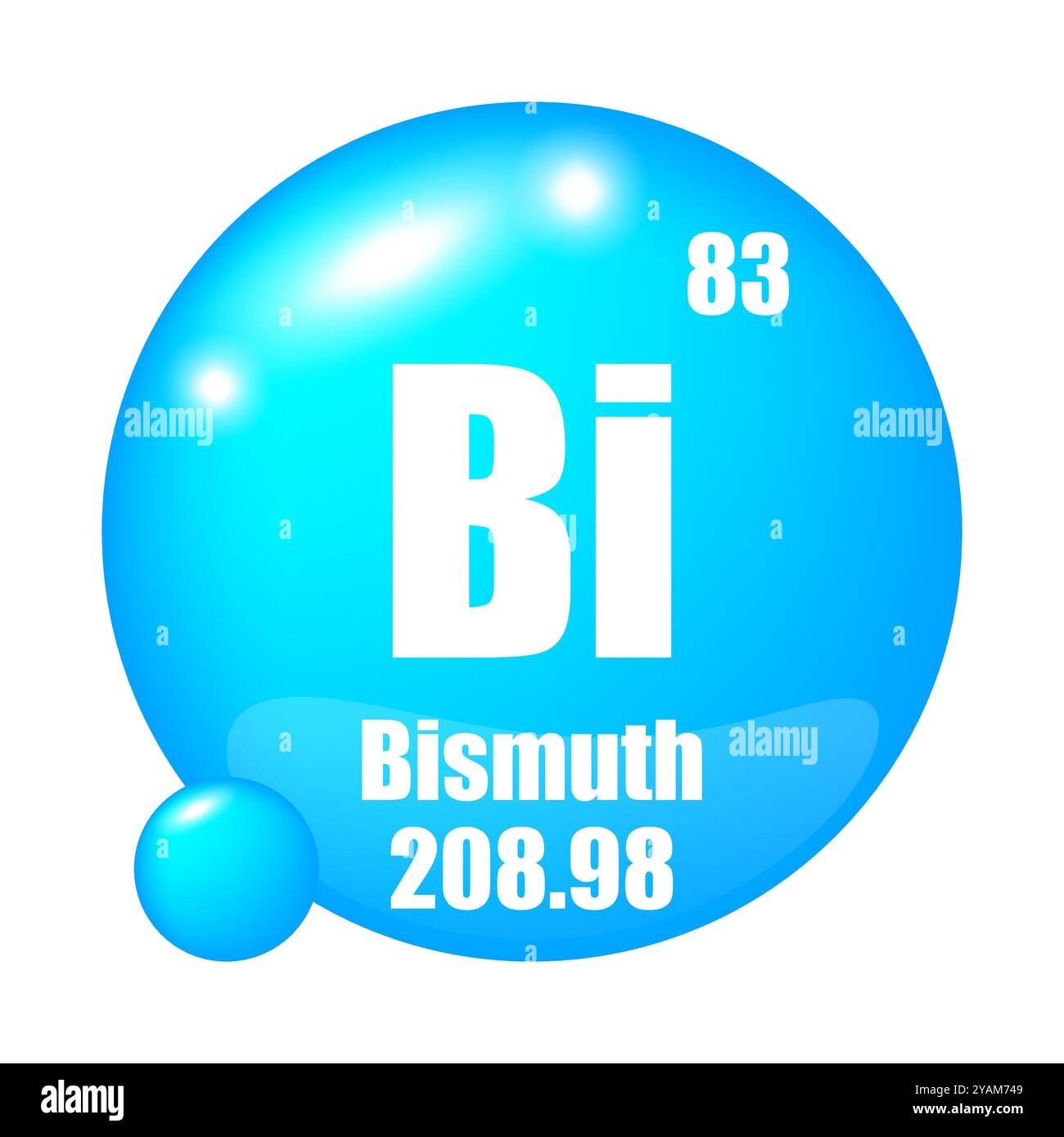 Icona bismuto. Elemento chimico BI. Numero atomico 83. Massa 208.98. Simbolo della sfera blu. Illustrazione Vettoriale